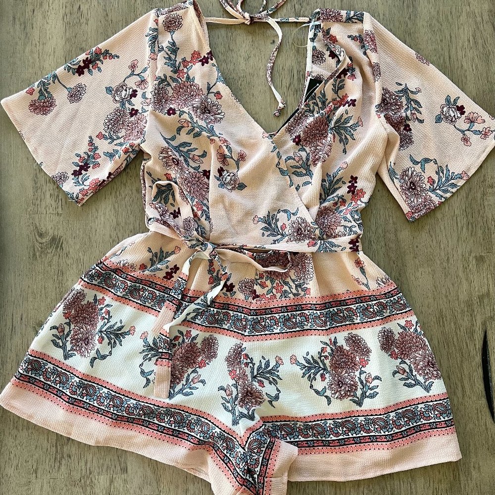 Blush Pink Floral Romper - Small